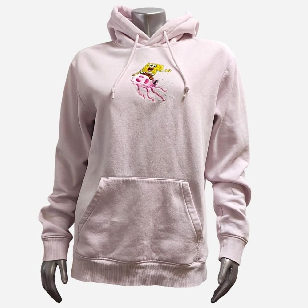 SpongeBob SquarePants Hoodie Mens Size M Pink Divided H&M Embroidered Pullover
